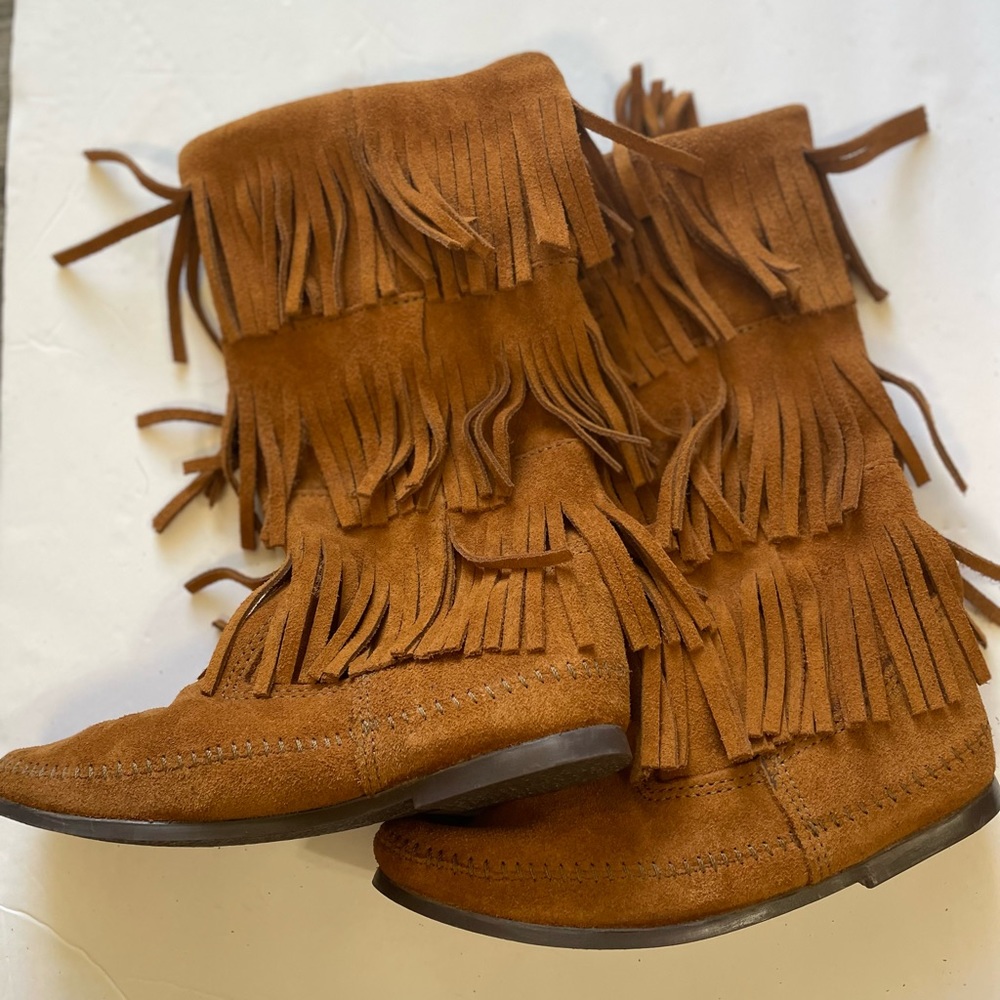 Fringe Suede Mid-Calf Boots - Brown - Picture 8 of 12